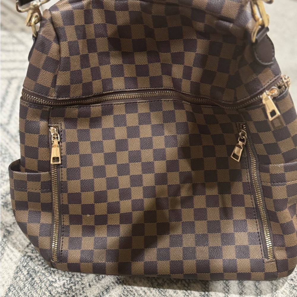 Checkered Brown Designer Handbag
